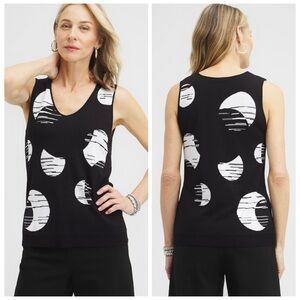 CHICO’S NWT 3 Spun Rayon Dots V-Neck Tank • Soft Sleeveless Top Black White XL